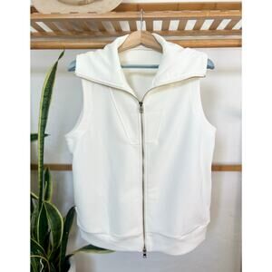 White Ribbed Full Zip Wide Lapel Vest